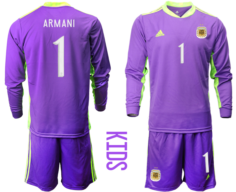 Youth 2020-2021 Season National team Argentina goalkeeper Long sleeve purple #1 Soccer Jersey